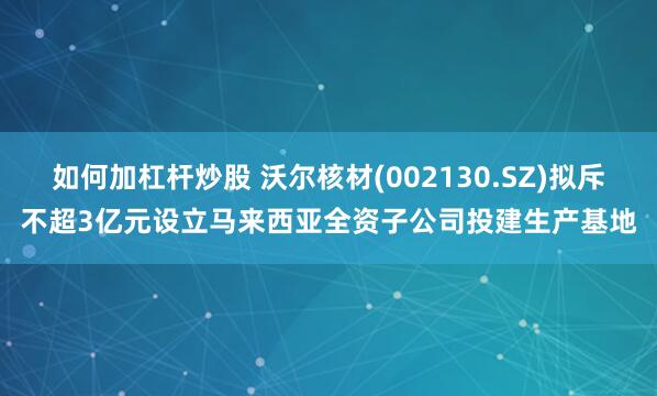 如何加杠杆炒股 沃尔核材(002130.SZ)拟斥不超3亿元设立马来西亚全资子公司投建生产基地