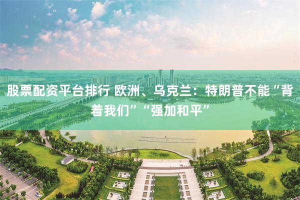 股票配资平台排行 欧洲、乌克兰：特朗普不能“背着我们”“强加和平”