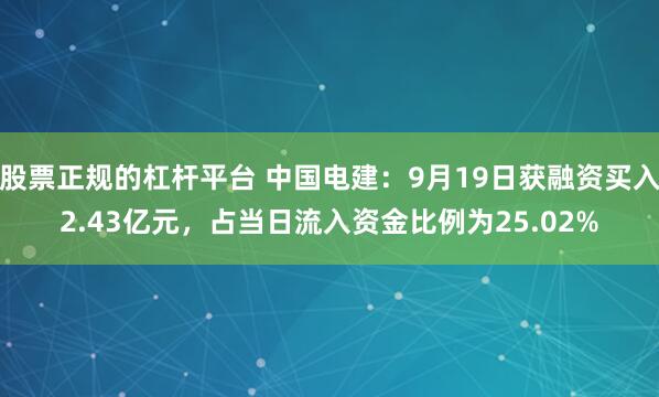 股票正规的杠杆平台 中国电建：9月19日获融资买入2.43亿元，占当日流入资金比例为25.02%