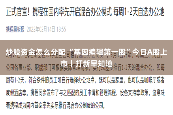 炒股资金怎么分配 “基因编辑第一股”今日A股上市丨打新早知道