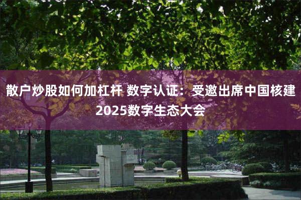 散户炒股如何加杠杆 数字认证：受邀出席中国核建2025数字生态大会