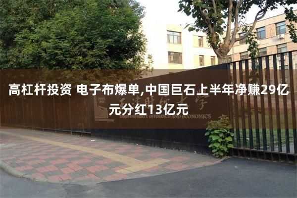 高杠杆投资 电子布爆单,中国巨石上半年净赚29亿元分红13亿元