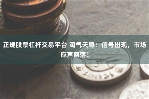 正规股票杠杆交易平台 淘气天尊：信号出现，市场应声回落！